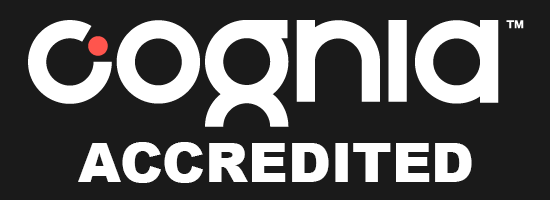 Black and white Cognia Accredited logo